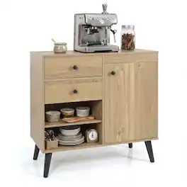 Costway - 31" Sideboard Credenza Buffet Cabinet with Storage & 2 Open Compartments - Natural