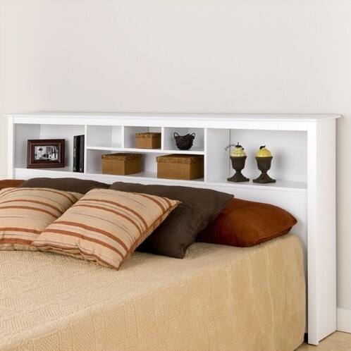 Angle. Hivvago - King size Stylish Bookcase Headboard in White Wood Finish - White.