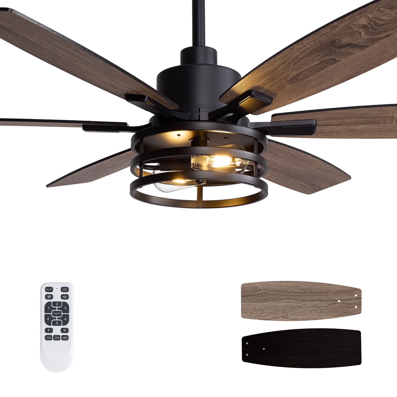 Siljoy - 52-Inch 6-Blade Ceiling Fan Light with 3-Ring Metal Cage and Remote Control Quiet Operation for Bedrooms Kitchens - Brown price history on PriceWatchPro