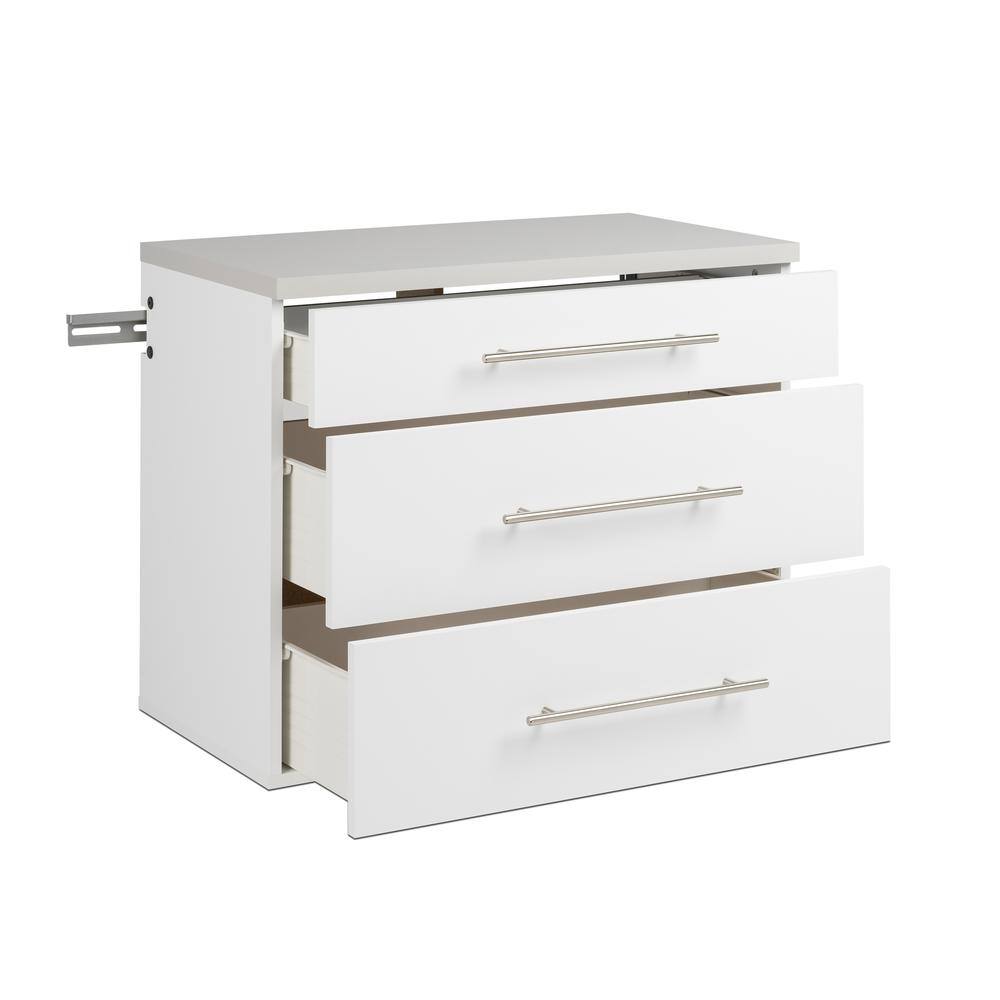 Angle. Prepac - HangUps 3-Drawer Base Storage Cabinet, White - White.