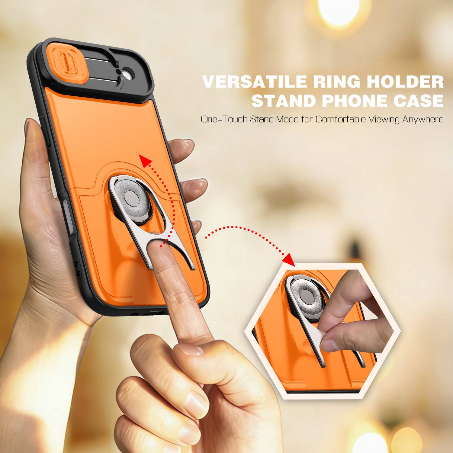 VERSATILE RING HOLDER STAND PHONE CASE  
One-Touch Stand Mode for Comfortable Viewing Anywhere