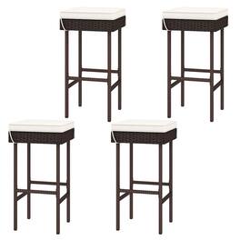 Gymax - 4PCS Rattan Barstools Patio Wicker Bar Height Chairs w/ Footrest - Off White, Mix Brown