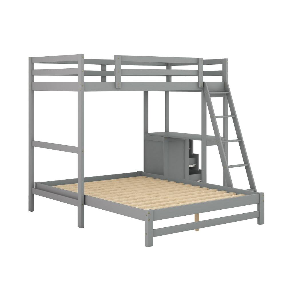 Alt View 10. Loheer - Loheer Twin Over Full Bunk Bed with Desk and Drawers Grey - Grey.