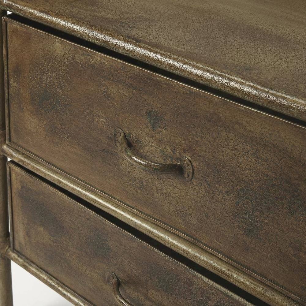 Alt View 2. Starlight Canyon Home - Industrial Side Table with Drawer, Distressed Accent Table for Living Room - Bronze.