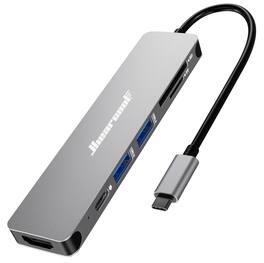 Hiearcool - 7-in-1 USB-C Hub (5Gbps Data Transfer, SD/MicroSD, 4K HDMI, 100W PD) - Silver White