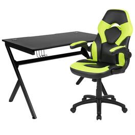 Emma + Oliver - Gaming Desk Bundle - Cup/Headphone Holders, Wire Management - Green