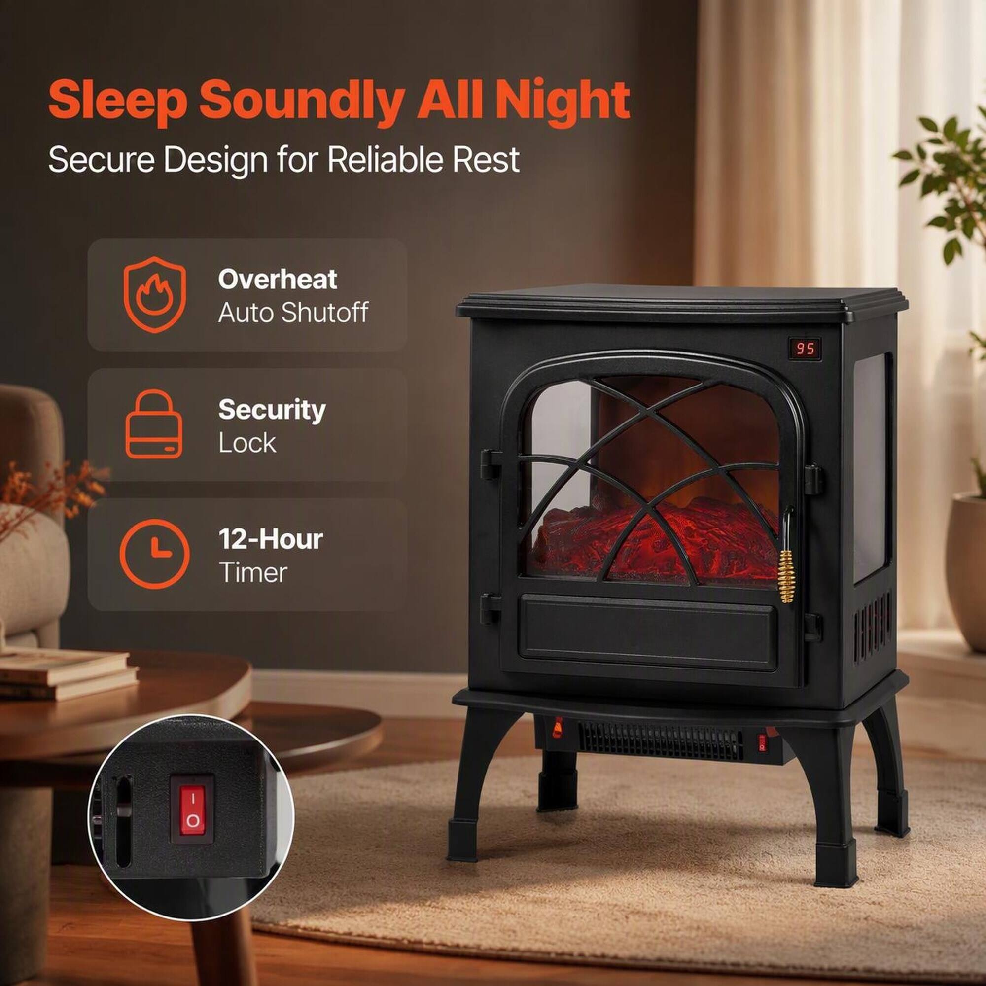 Sleep Soundly All Night  
Secure Design for Reliable Rest

- Overheat Auto Shutoff
- Security Lock
- 12-Hour Timer