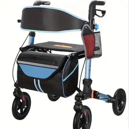 Front. Boyel Living - BLUE Rollator Walker for Seniors Lightweight Foldable with Seat 8 inch Rubber Wheels Handles - Blue.