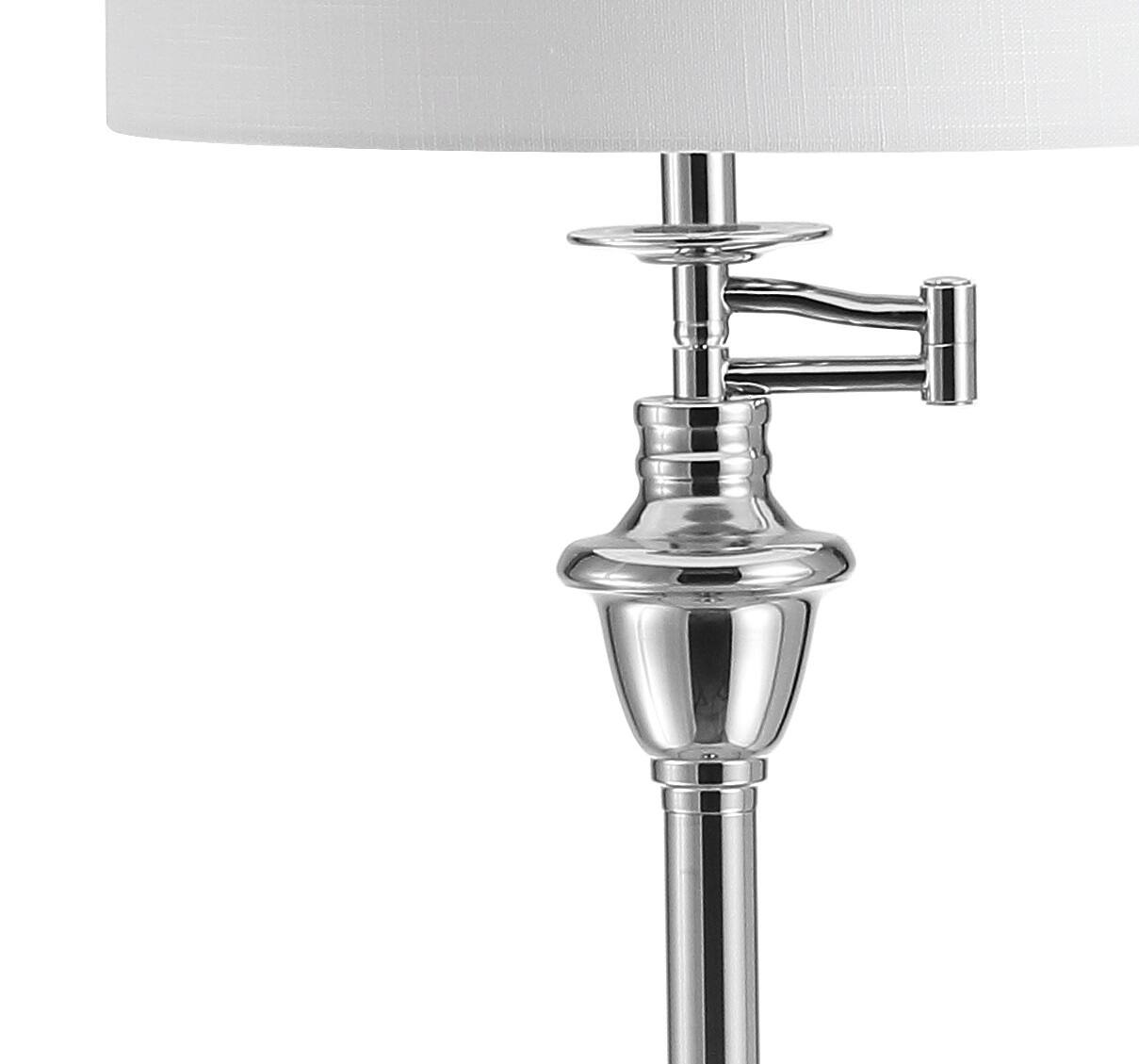 Alt View 4. Jonathan Y - Cora 60" Modern Metal LED Floor Lamp with Integrated Glass Side Table and Swing Arm, Chrome/Clear - Chrome/Clear.