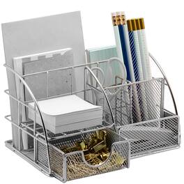Sorbus - Desk Organizer, All-in-One Stylish Mesh Desktop Caddy Includes Pen/Pencil Holder, Mail Organizer - Silver