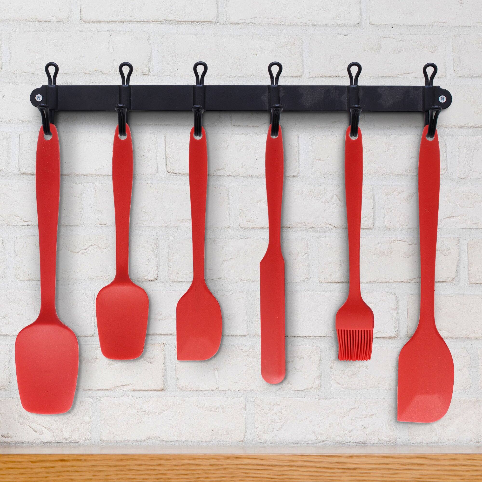 Alt View 4. Cheer Collection - 6-Piece Heat-Resistant Silicone Spatula Set for Nonstick Cookware with Stainless Steel Cores & Basting Brush - Red.