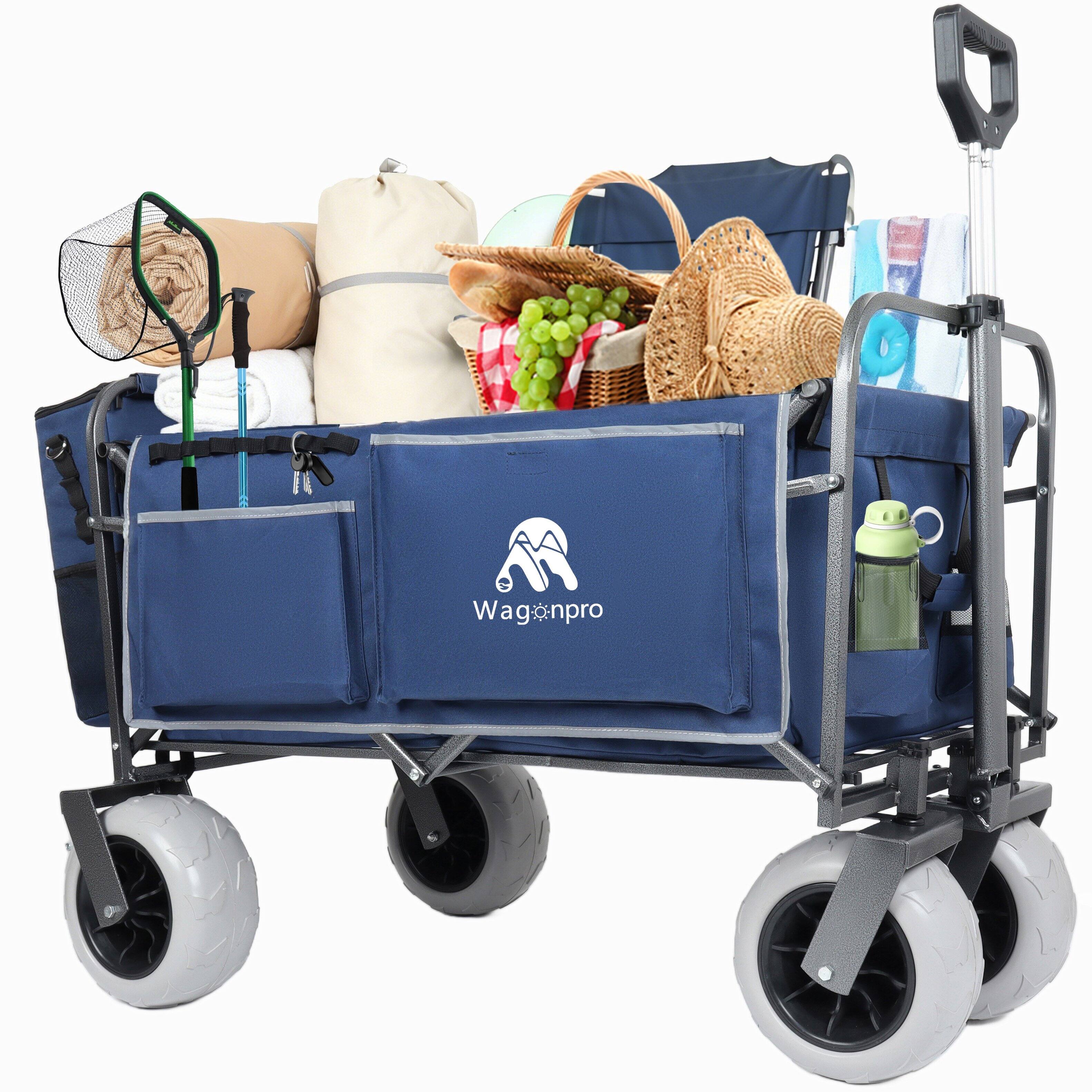 Alt View 7. Mondawe - 500lbs Beach Utility Carts w/ Cooler Bag & Liner Set - Dark Blue.