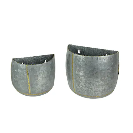 Front. Audrey's - Vintage Look Galvanized Finish Metal Rounded Wall Pocket Set of 2 - Grey.