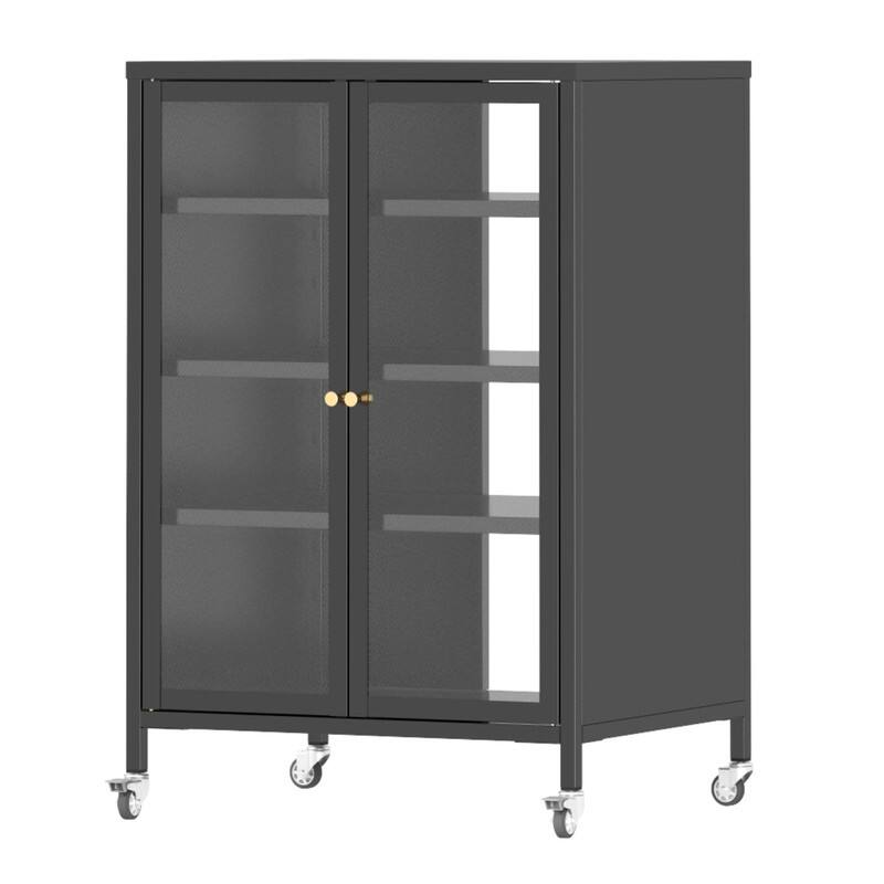Alt View 1. ALEXOUN - 35.8" Simple Media Storage Cabinet with Wheels, 4 Adjustable Shelves & Tempered Glass Door,for Living Room,Gamers & Home - Black.