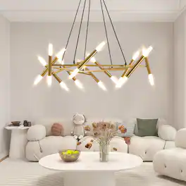 Loheer - Modern Gold Branch Chandelier with Frosted Tubes for Dining Room or Kitchen Island
