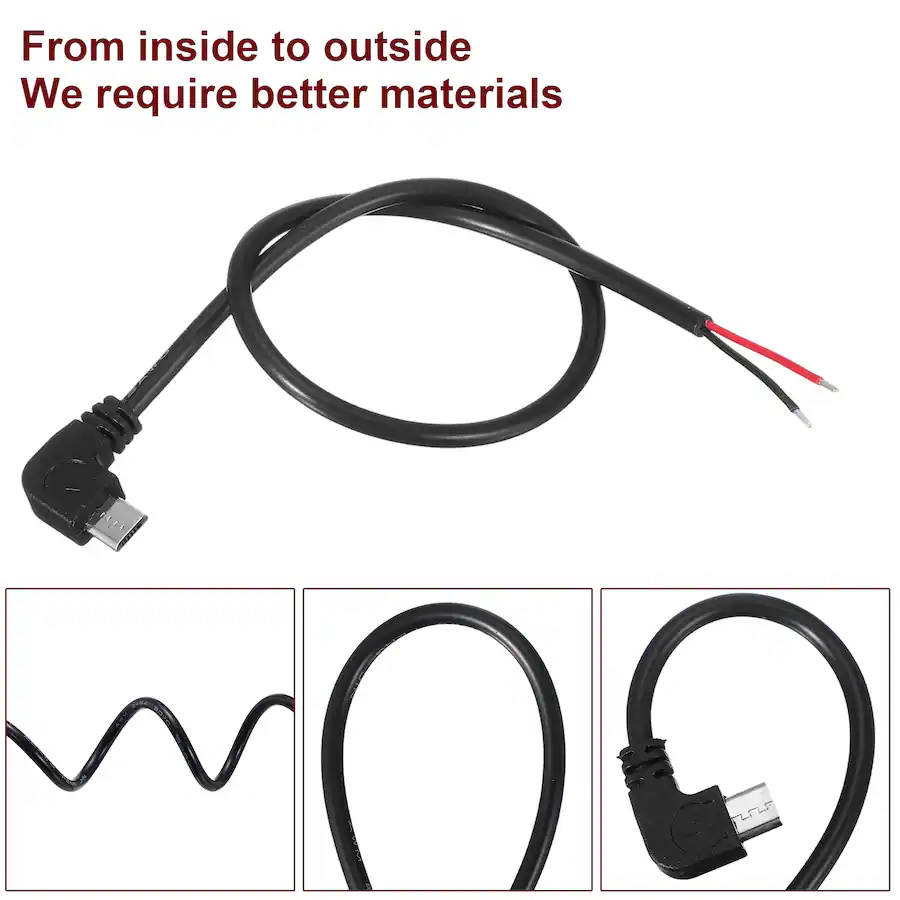 Unique Bargains 0.3M Right Angle Micro USB Male to 2 Pin Pigtail, 22AWG ...