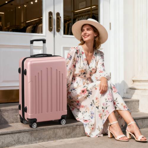 Alt View 4. Winado - 24" Checked Luggage Trolley Case ABS Hardside Medium Suitcase with Double Spinner Wheels & TSA Lock for Travel Business - Pink.