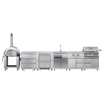 Front. Koolmore - Wood fire Pizza Oven, 3 Drawer Cabinet, Double Refrigerator Drawers, Sink, Side Burner and a 30 in. Grill with Cabinet - Stainless Steel.