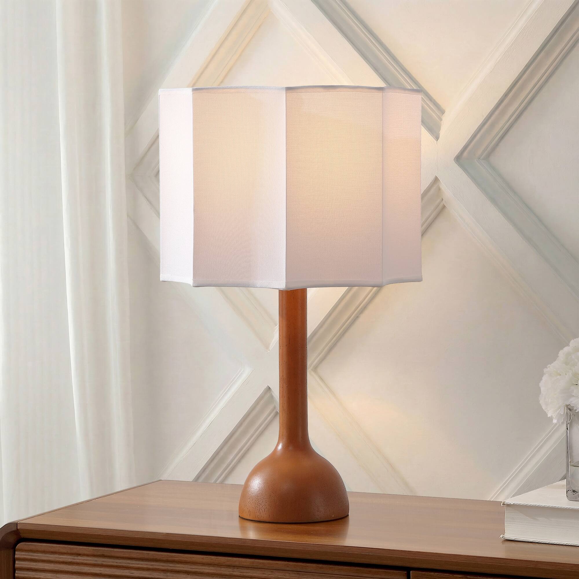 Alt View 1. Jonathan Y - Lisbet 21 in. Mid-Century Modern Tubular Gourd Resin LED Table Lamp with Octagonal Shade, Brown - Brown.