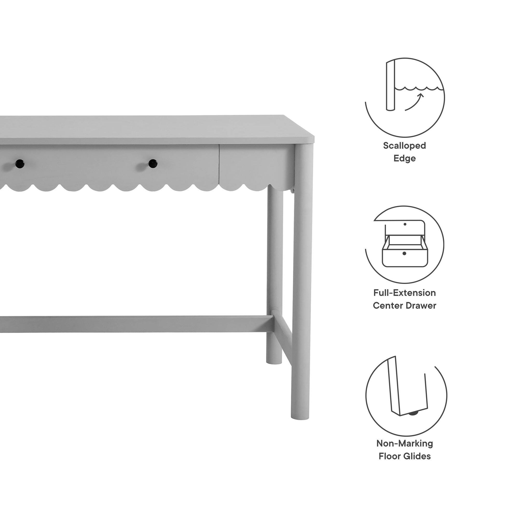 Scalloped Edge Full-Extension Center Drawer Non-Marking Floor Glides