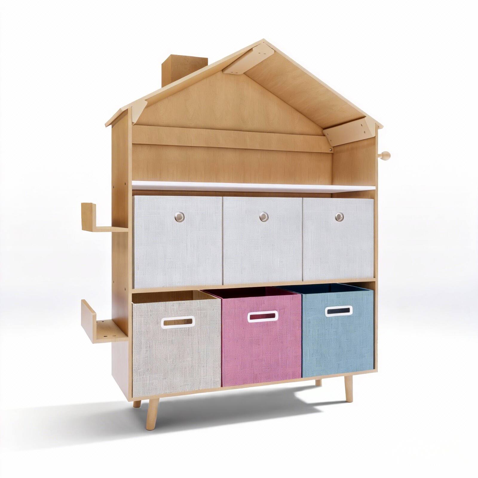 Alt View 1. Fortune Candy - Kids Storage Organizer with 6 Removable Bins, House-Shaped Bookshelf, Vertical Toy & Book Storage Cabinet, MDF, Space-Sa - Multicolor.