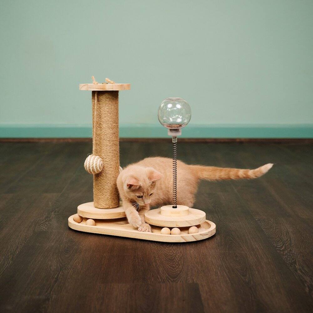 Left. Armarkat - Interactive Scratch Post Activity Center The Ultimate Cat Playground - Beige.