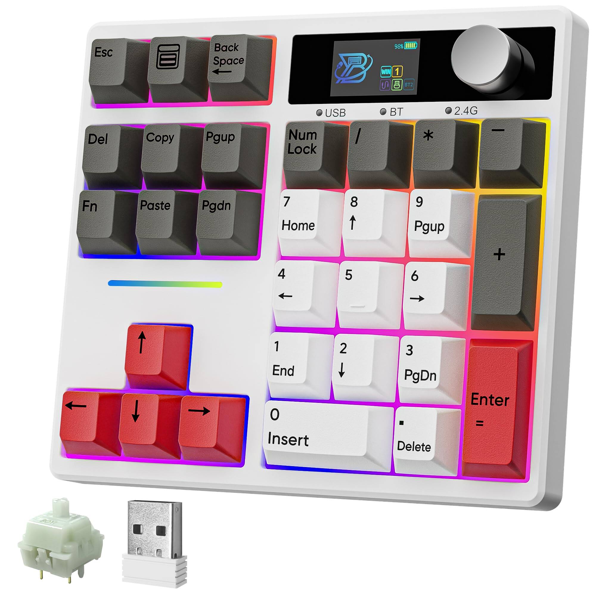 HM 1810 - Td31pro Mechanical Number Pad Bluetooth5 0 2 type c Wireless Numeric Keypad Rgb Hotswap Numpad With Screen - White-Grey