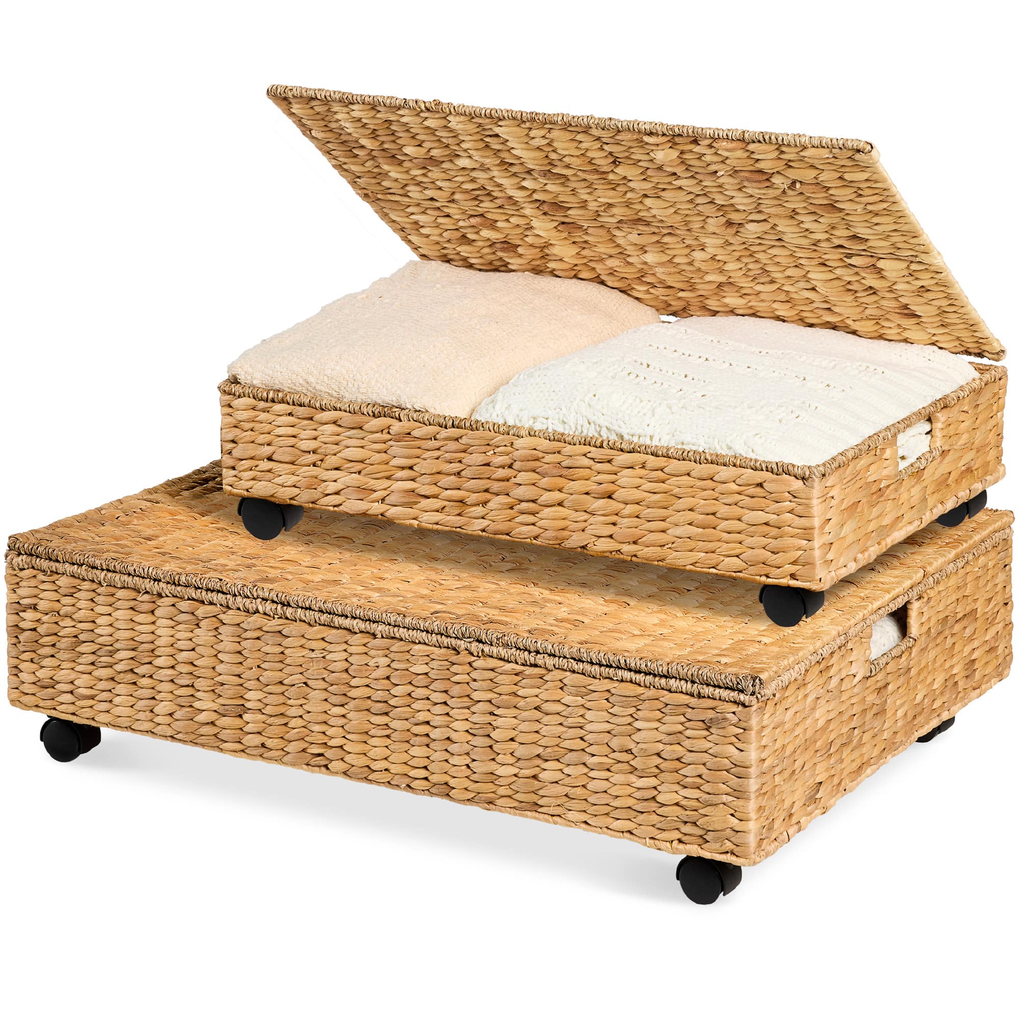 Best Choice Products - 2PC Water Hyacinth Nesting Underbed Storage Baskets with Wheels - Natural