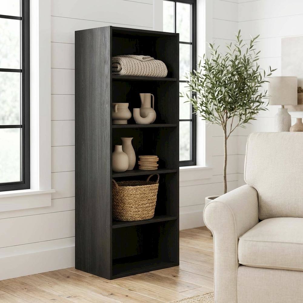 Angle. FurniFact - Wooden bookcase with open shelving and sturdy construction - Espresso.