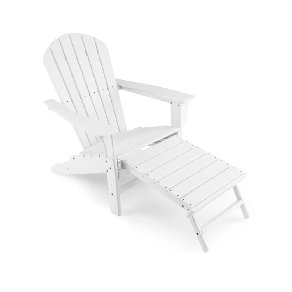 Pefilos - Folding Adirondack Chairs, Patio HDPE Adirondack Chair with Retractable Ottoman- Patio Chairs, Lawn - White