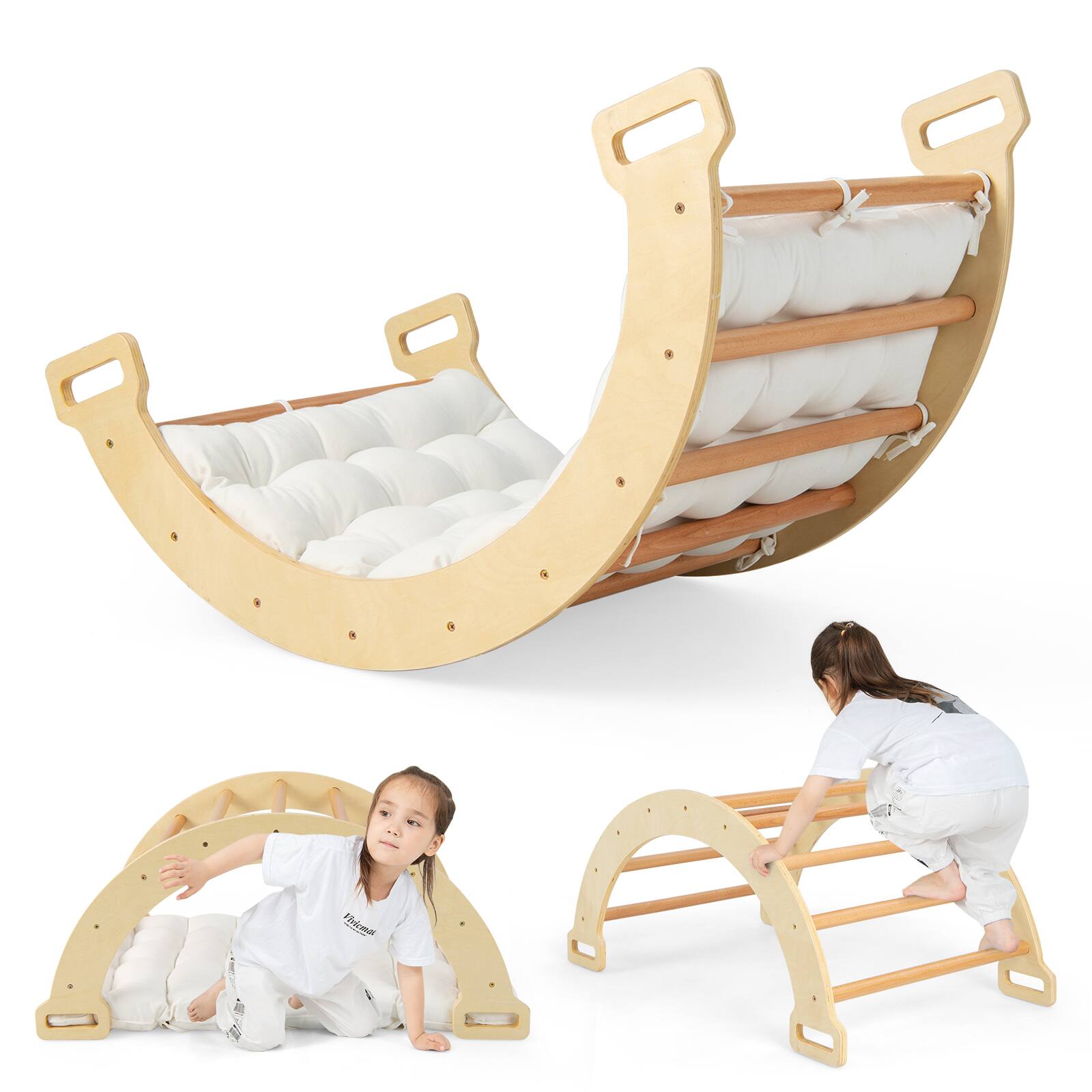 Costway - 2-in-1 Arch Rocker with Soft Cushion Double-Sided Climbing Arch for Toddlers - Natural