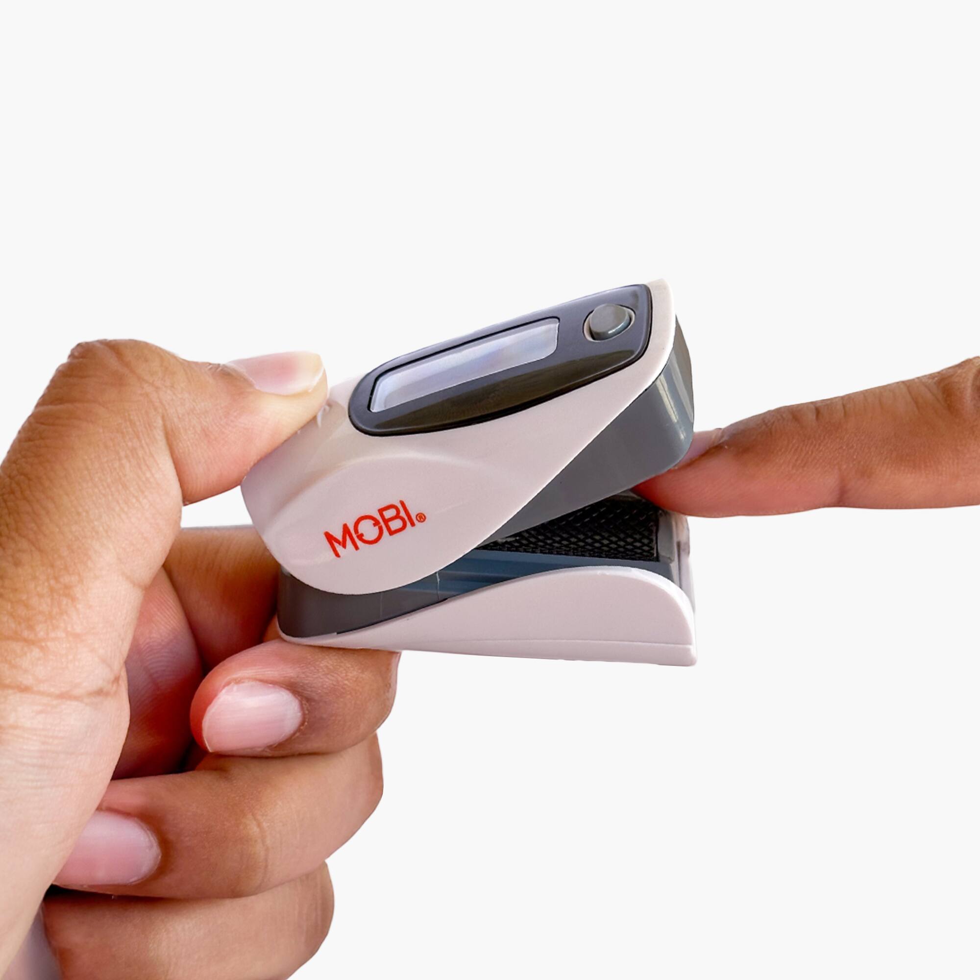 Alt View 1. MOBI - Fingertip Pulse Oximeter Heart Rate & Oxygen Level Monitor - White.