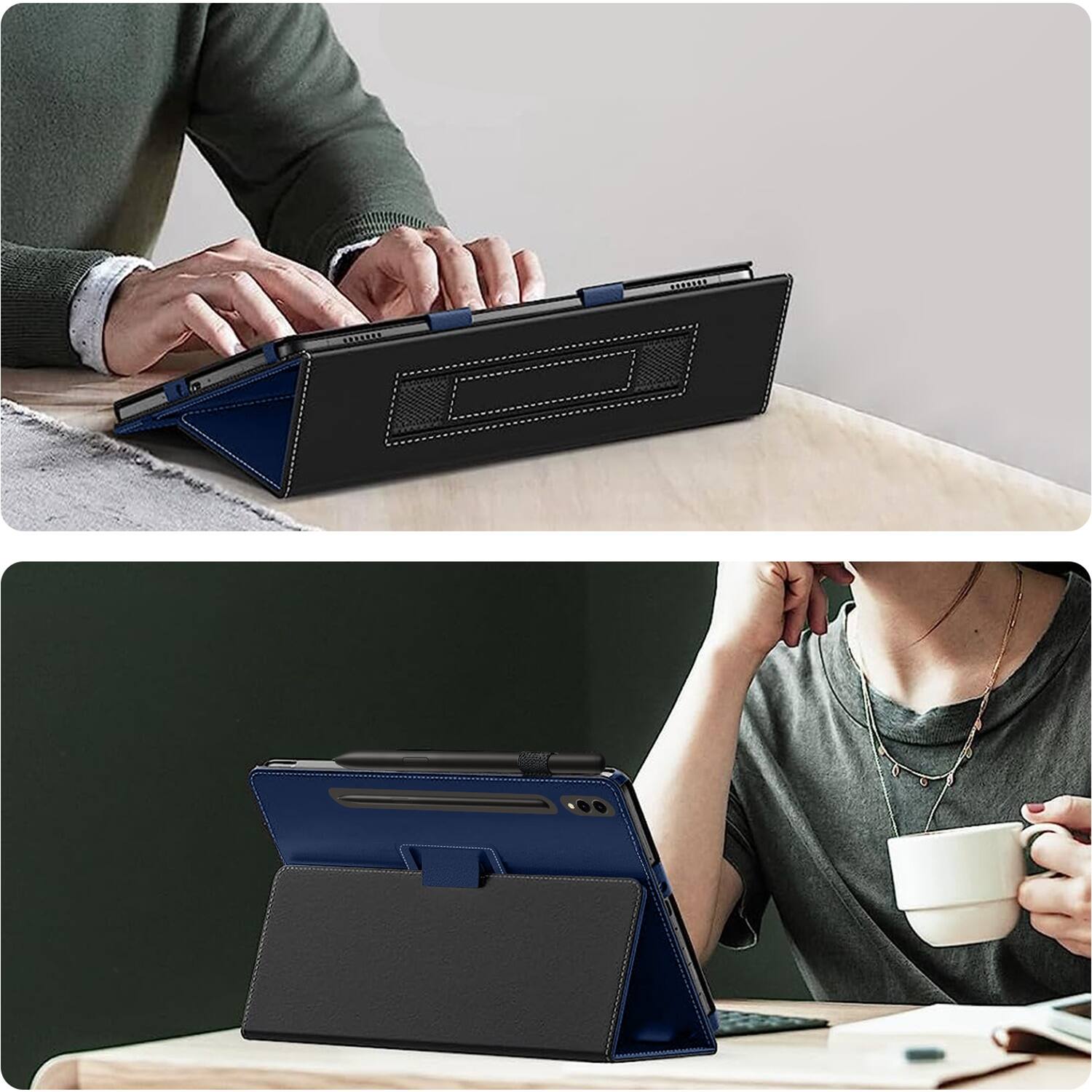 Alt View 15. SaharaCase - Bi-Fold Folio Case for Samsung Galaxy Tab S10 Ultra and Tab S9 Ultra - Blue.