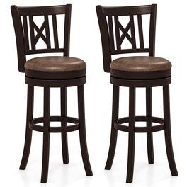 Gymax - Set of 2 Bar Stools 30'' Swivel Bar Chairs w/ Footrest Hollowed Backrest - Coffee, Brown