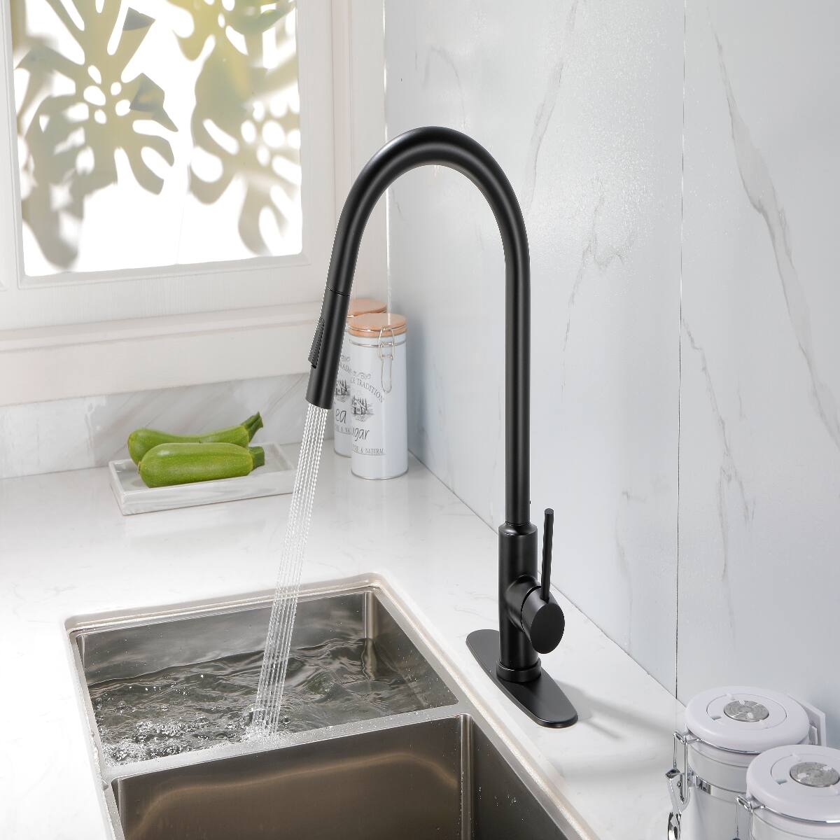 Alt View 2. Ropilly - Ropilly Kitchen Faucet with Pull Down Sprayer, Matte Black Single Handle Stainless Steel High Arc Faucet - Matte Black.