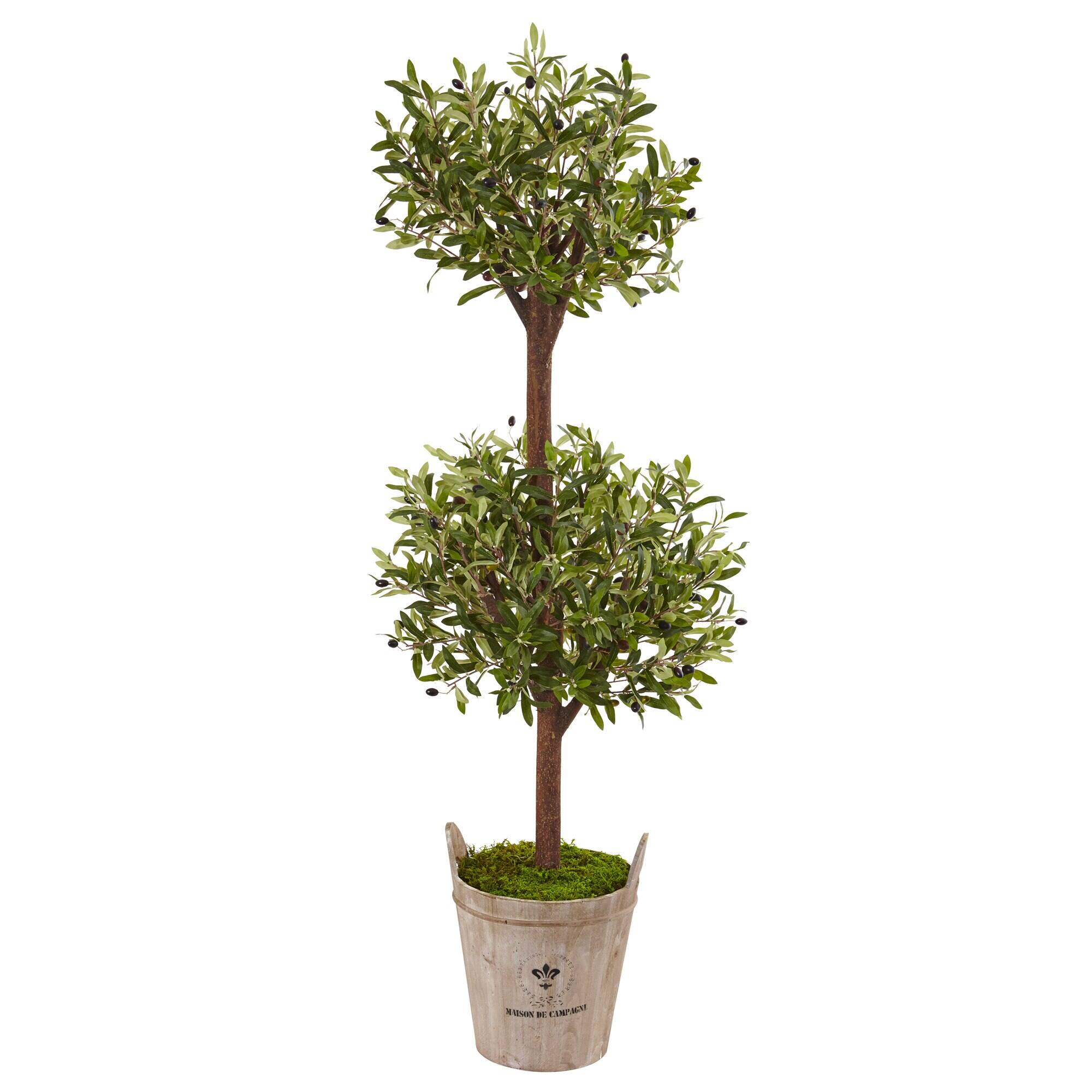 Front. BreeBe - 5' Olive Tree in Farmhouse Planter - Green.