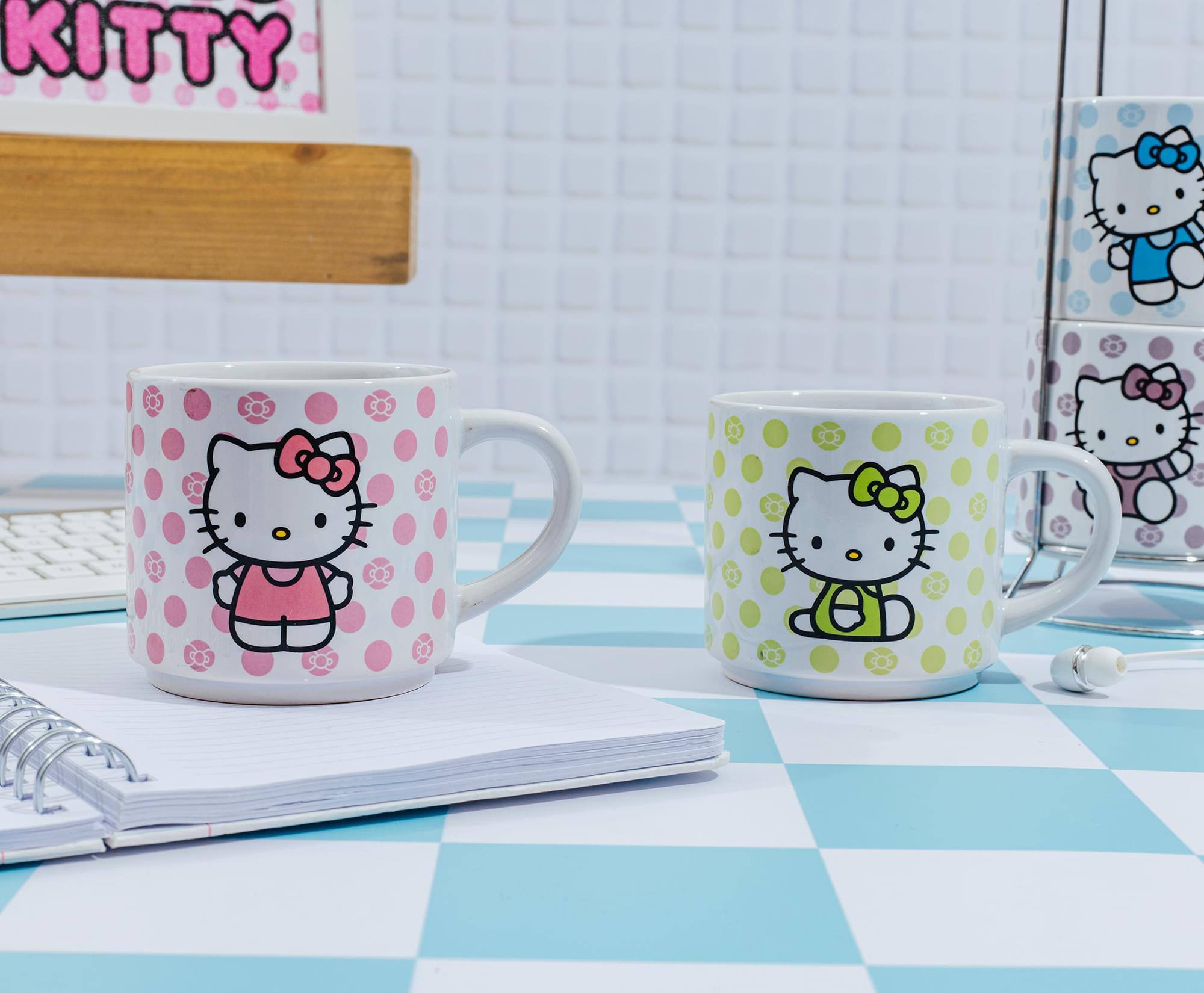 Alt View 4. Silver Buffalo - Sanrio Hello Kitty 4-Piece Stacking Mug Set With Wire Rack | Each Hold 10 Ounces - Multicolored.