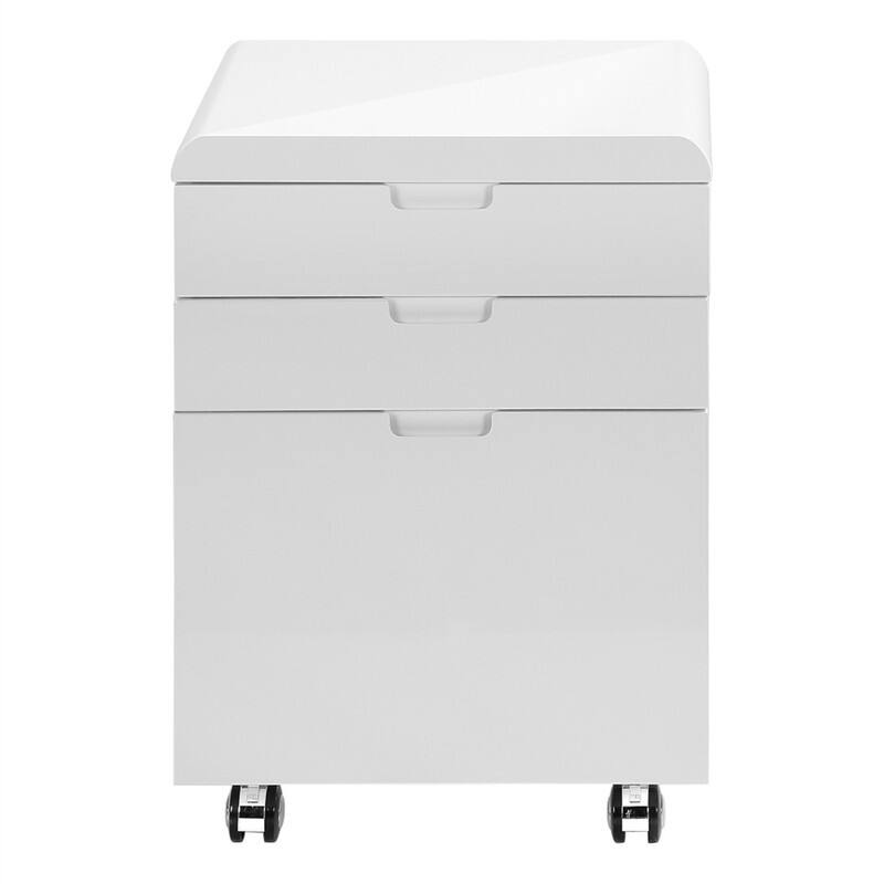 Back. HTUTWOO - File Cabinet - 3-Drawer Rolling Mobile Storage Cabinet, Printer Stand, Office Organization, Glossy White Laminate Finish - White.
