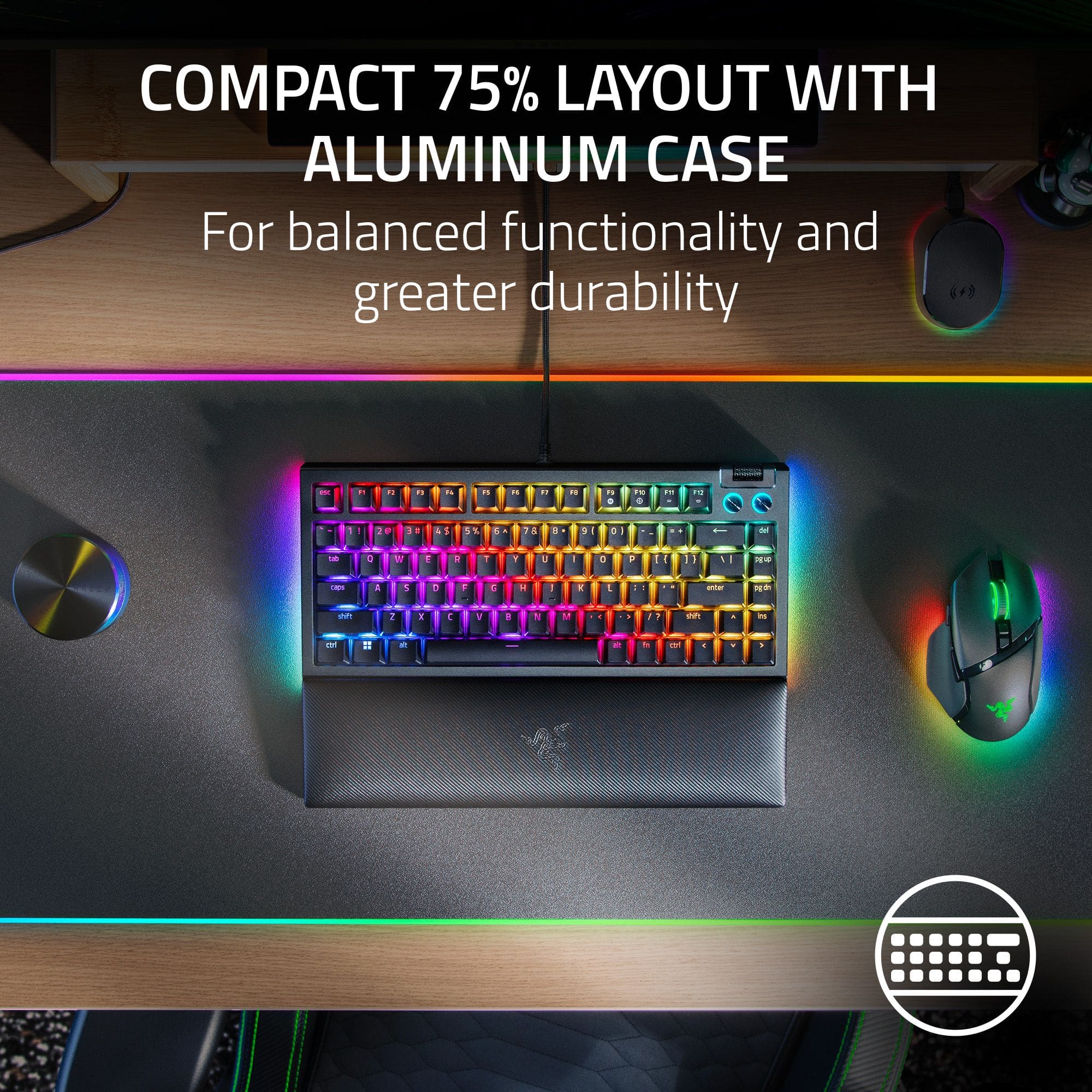 COMPACT 75% LAYOUT WITH ALUMINUM CASE For balanced functionality and greater durability.