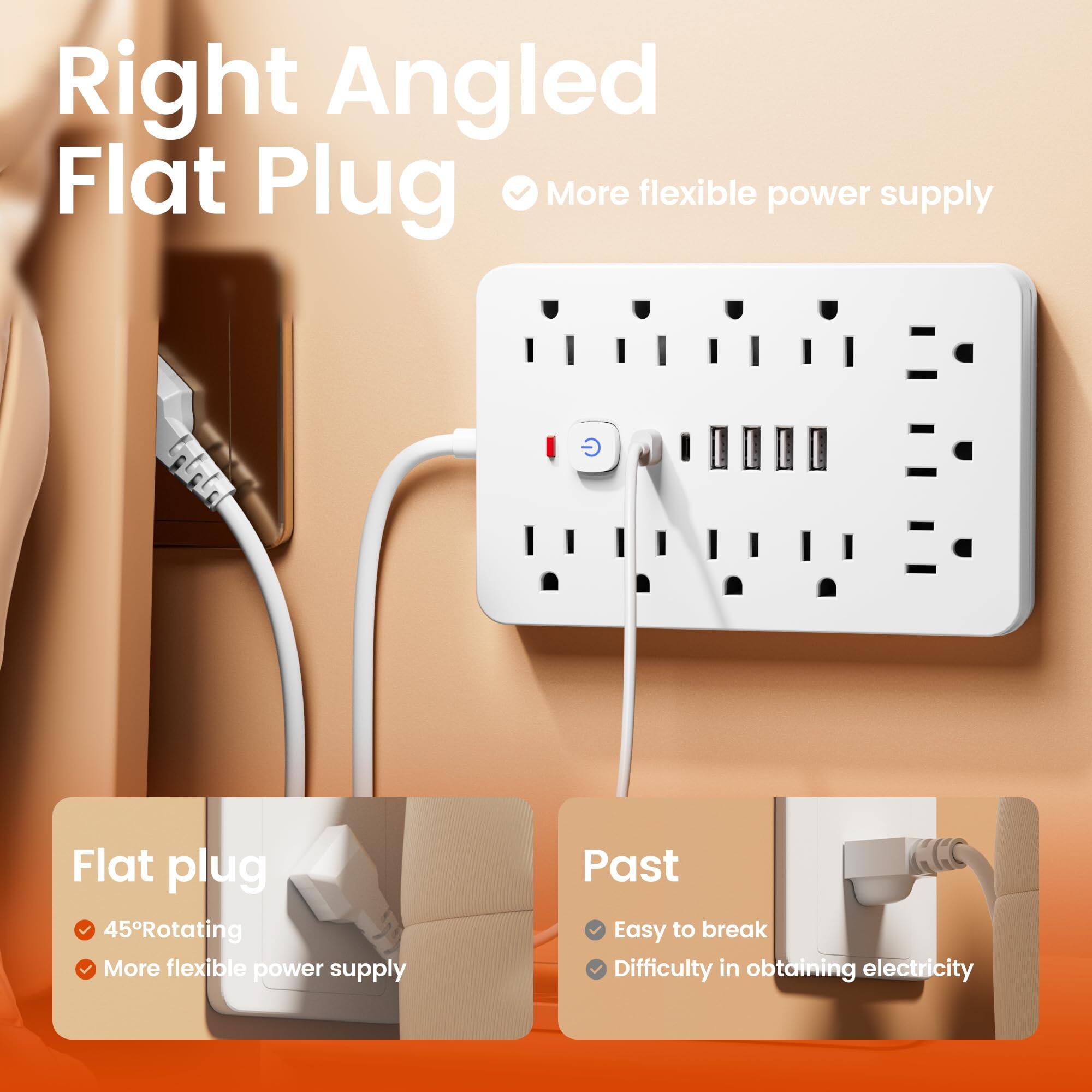 Right Angled Flat Plug  
More flexible power supply  

Flat plug  
- 45° Rotating  
- More flexible power supply  

Past  
- Easy to break  
- Difficulty in obtaining electricity