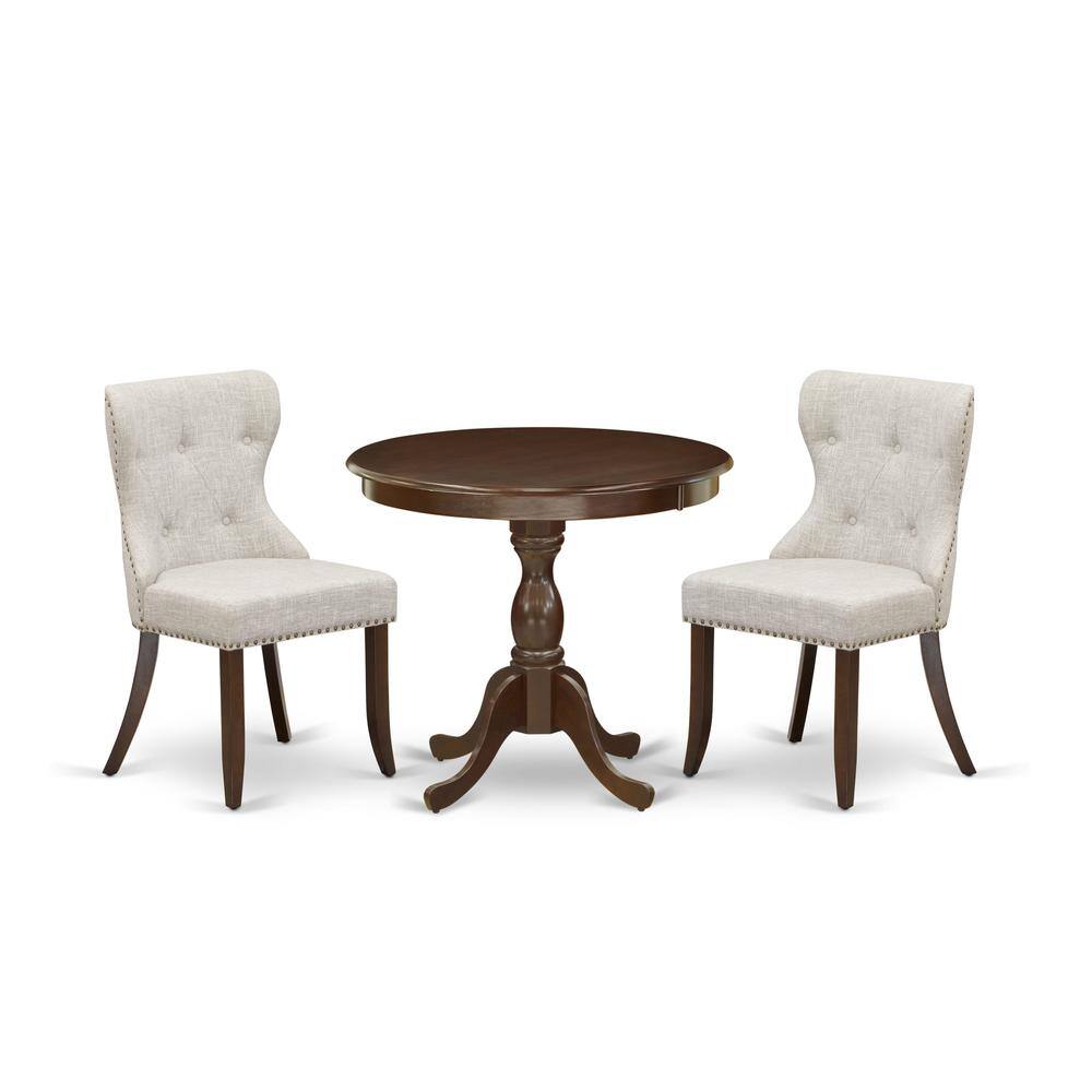 Alt View 3. East West Furniture - AMSI3-MAH-35 3 Piece Dining Table Set - 1 Kitchen Table and 2 Doeskin Kitchen Chairs - Mahogany Finish - Mahogany.