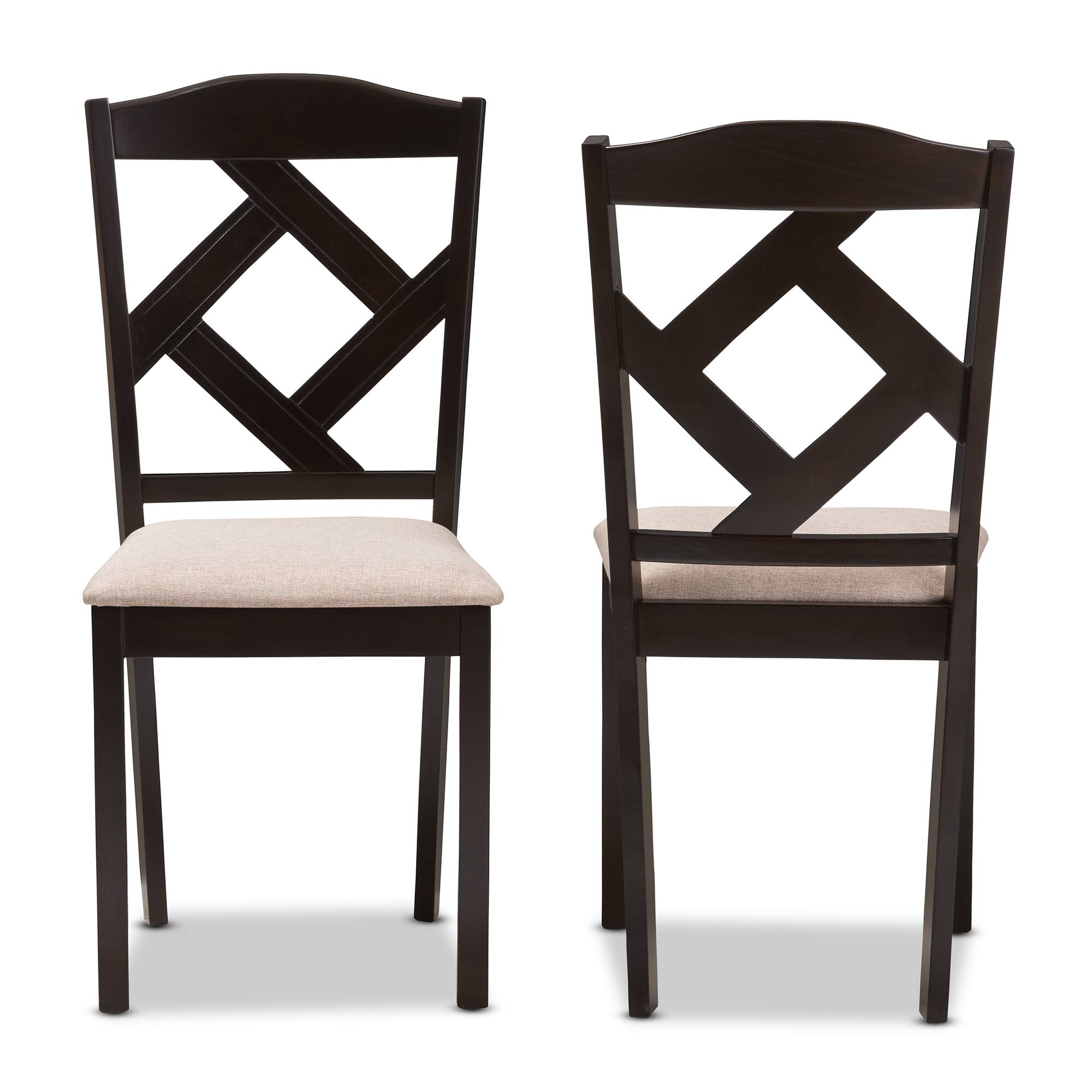 Angle. Baxton Studio - Set of 2 Ruth Modern and Contemporary Fabric Upholstered and Finished Dining Chairs - Beige/Dark Brown.