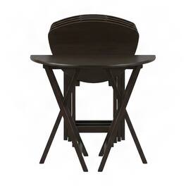 FurniFact - Solid Wood Fan-Shape Snack Tray Table Set of 5 - Coffee