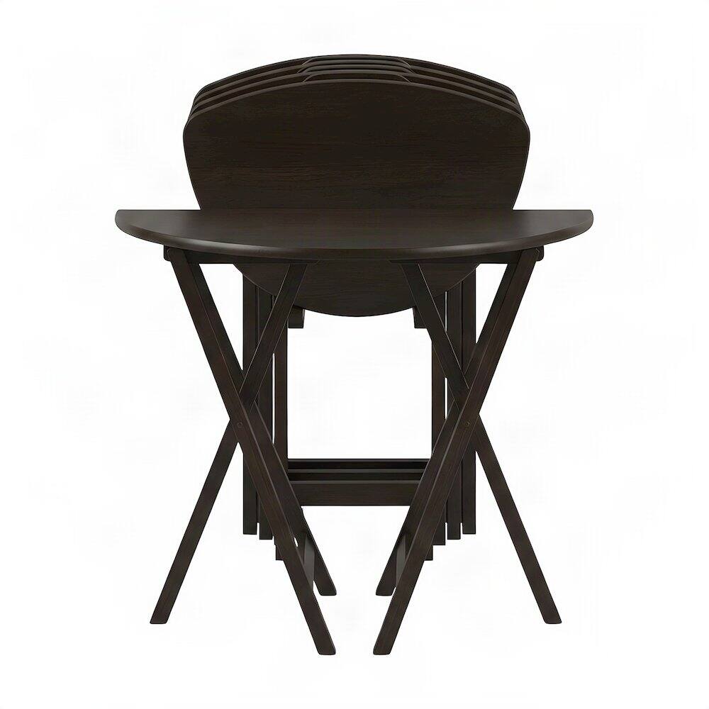 Front. FurniFact - Solid Wood Fan-Shape Snack Tray Table Set of 5 - Coffee.