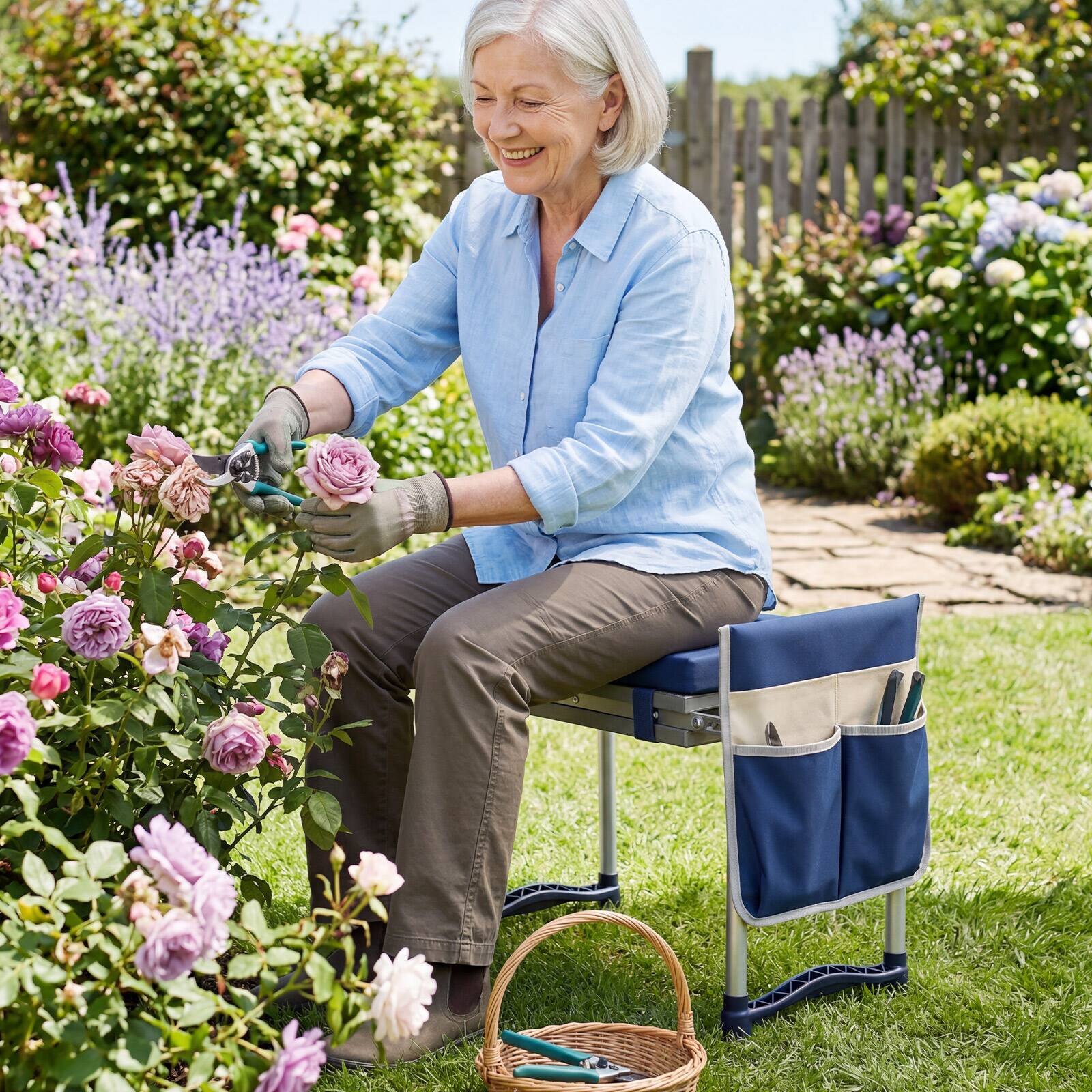 Alt View 3. Costway - Costway Garden Kneeler and Seat, Foldable Gardening Stool with Wide EVA Foam Padding - with Foot Pads & Detachable Handle-Navy.
