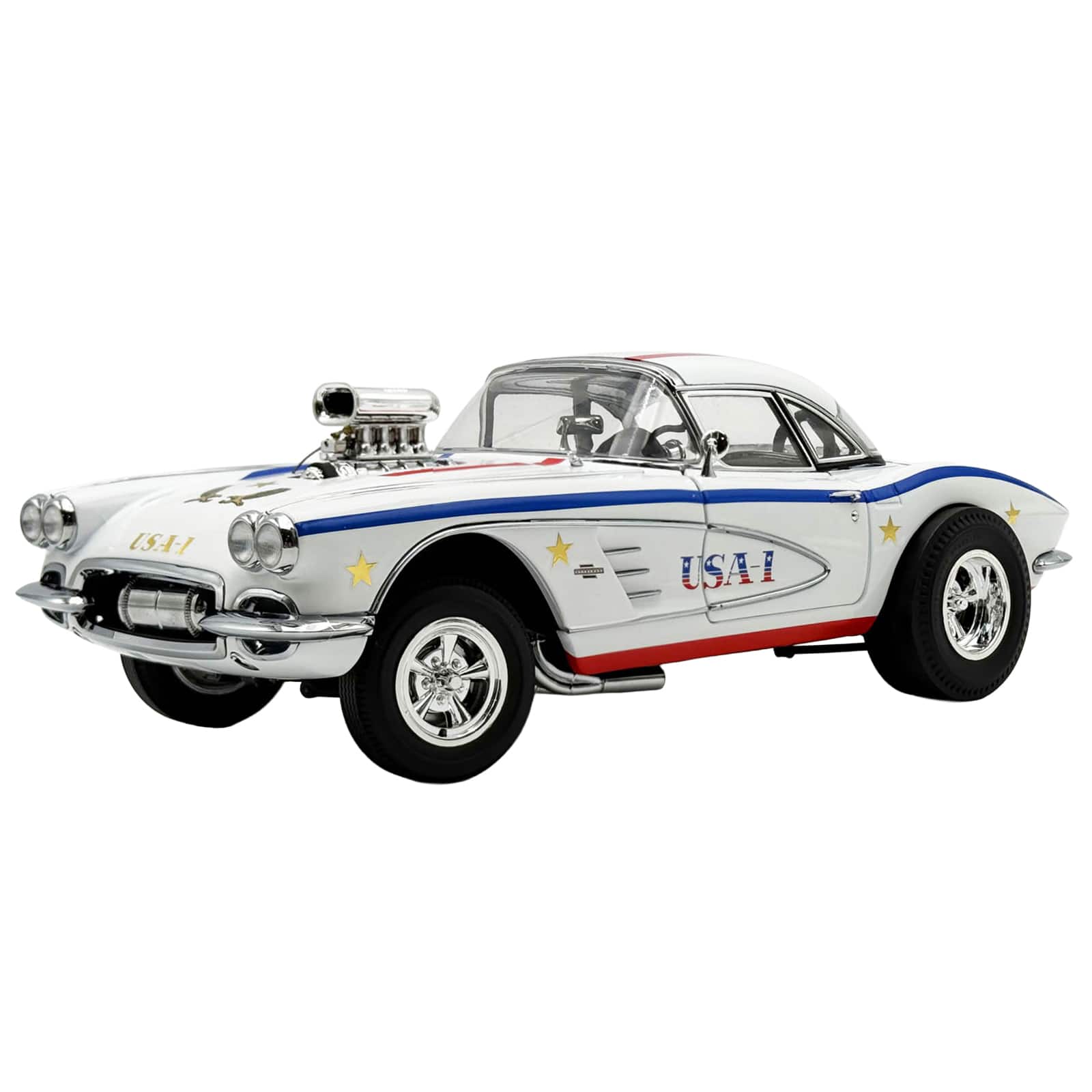 "1961 Chevrolet Corvette Grand Sport Gasser ""USA-1"" White with Blue and Red Stripes Ltd Ed 1/18 Diecast Model Car by ACME" price history on PriceWatchPro