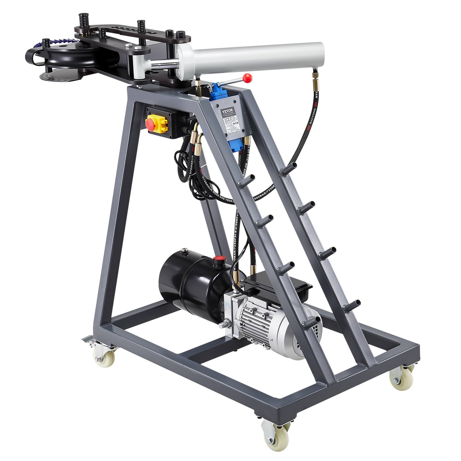 Alt View 5. VEVOR - Electric Tube Bending Machine, 750W Electric Tubing Bender with 6L Hydraulic Cylinder, Movable Pipe Bender Machine - Black;Grey.
