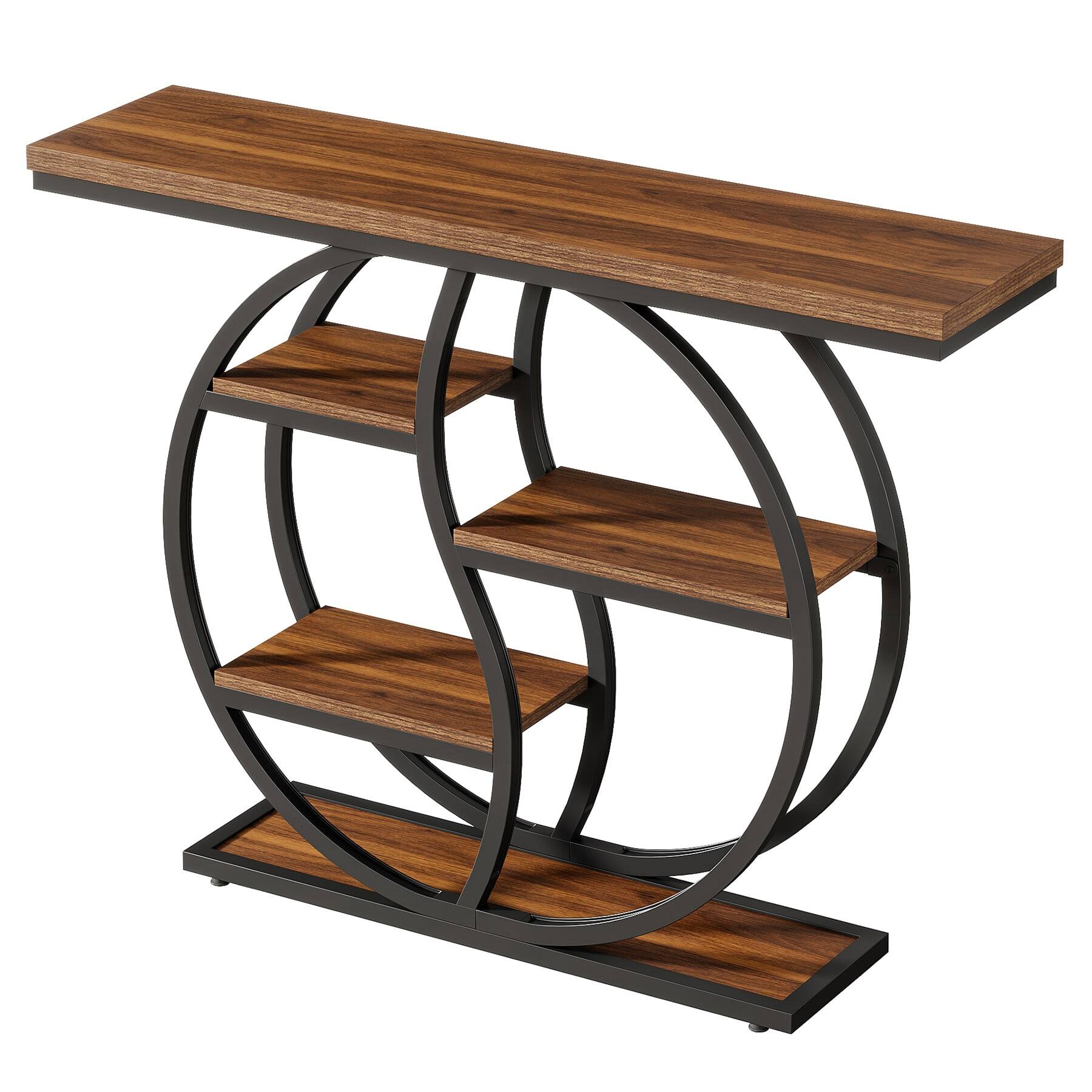 Back. Kadyn - Kadyn Wood Console Table, Entryway Table, Industrial Sofa Table with Metal Frame， Brown - Brown And Black.