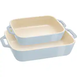 Staub - Ceramic 2-pc Rectangular Baking Dish Set - Macaron Pastel - Blue