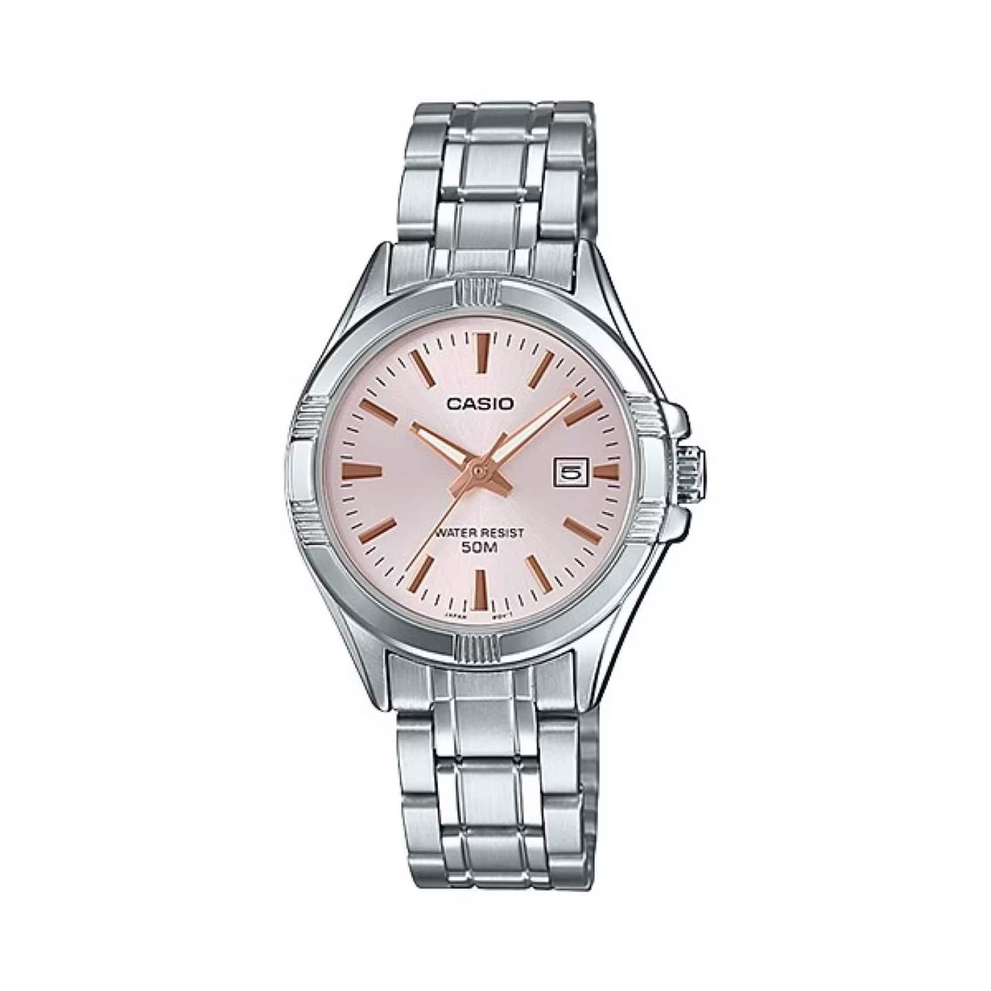 Casio - Women's Pink Dial Analog Watch Stainless Steel Bracelet - LTP-1308D-4AV - Silver